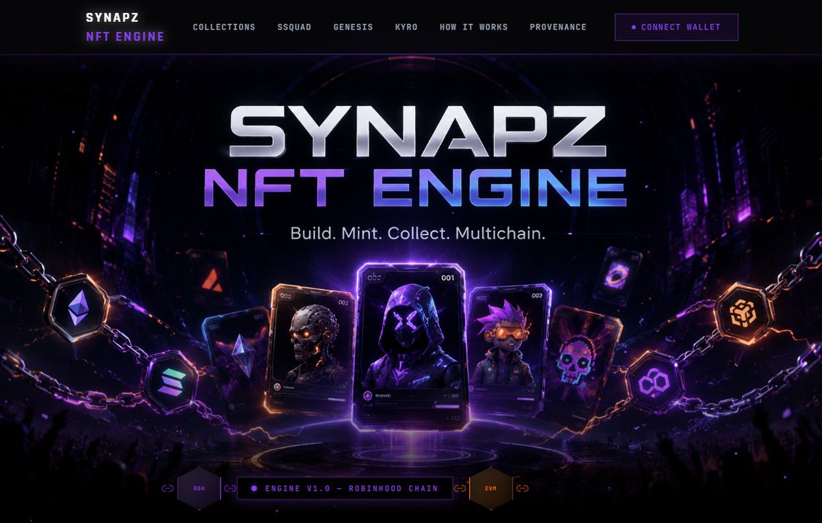 synapz_group's tweet photo. 🚨 SYNAPZ NFT ENGINE JUST WENT LIVE ON ROBINHOOD CHAIN TESTNET. 🚨

This is no longer a local build or simulation.

✅ Real chain-46630 deployment
✅ ERC-721 live
✅ ERC-1155 live
✅ GENESIS 33 live
✅ 26 confirmed transactions
✅ 12-confirmation validation
✅ 19 negative/security tests
✅ 27 live state checks
✅ Source verified on the public Robinhood explorer
✅ Launch binding complete
✅ Storefront resolves the real contract
GENESIS 33 is now live on Robinhood Chain testnet. ⚡️
Next step is the final one that matters to users: getting the public beta hosted, loading the real allow-list/artwork and opening the doors.
We’re not “nearly built” anymore.
We’re live. Now we ship it to users. 🔥
#SYNAPZ #NFTEngine #NFT #RobinhoodChain #Web3 #Blockchain #Crypto #ERC721 #ERC1155 #BuildInPublic