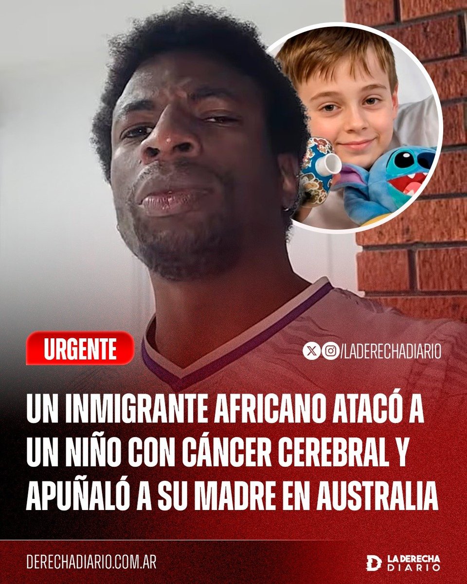 laderechadiario's tweet photo. 🚨🇦🇺🇱🇷 | PAÍS TERMINADO: Un inmigrante liberiano, identificado como Jerry Sowood, fue arrestado en Melbourne tras golpear salvajemente en la cabeza a un niño de 10 años que padece cáncer cerebral y luego apuñalar con unas tijeras a su madre, que salió a defenderlo frente a sus otros dos hijos.

El repudiable ataque ocurrió a escasos metros de la sede de la Policía de Victoria, y el miserable fue detenido gracias a tres heroicos transeúntes que lograron reducirlo antes de que asesinara a la mujer.
