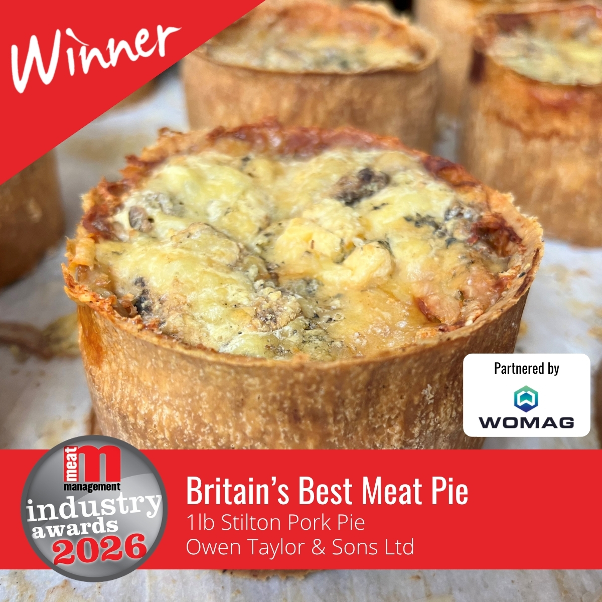 MeatManagement's tweet photo. Collecting the award for Britain’s Best Meat Pie is Owen Taylor &amp; Sons Ltd for its 1lb Stilton Pork Pie! https://t.co/KaFlbeeRtY