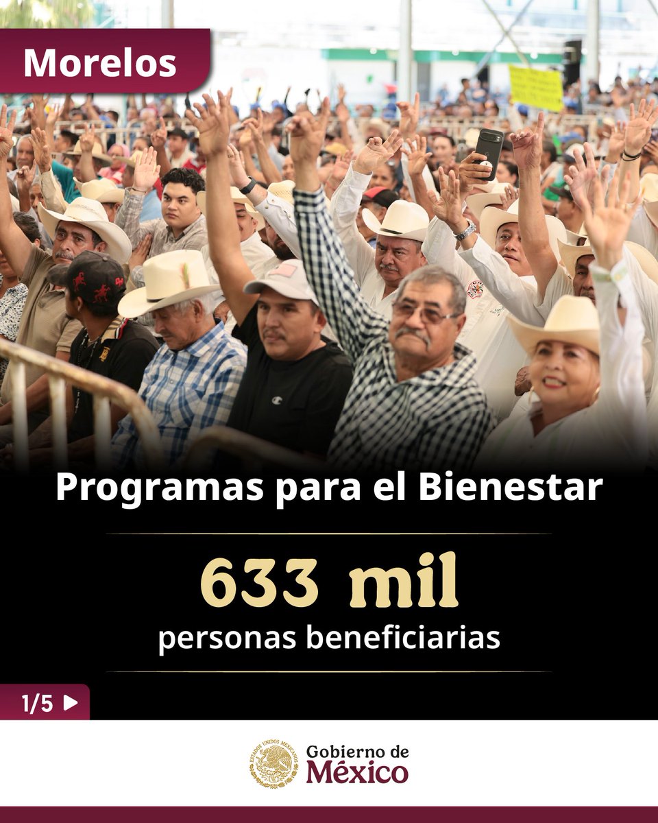 GobiernoMX's tweet photo. En Morelos, la presidenta @Claudiashein inicia gira nacional por los dos primeros años de gobierno. 

Avanzamos en la construcción de la carretera Cuautla-Tlapa y reforzamos acciones de seguridad; en el estado, 633 mil personas reciben Programas para el Bienestar. Trabajamos todos los días por el pueblo de México.