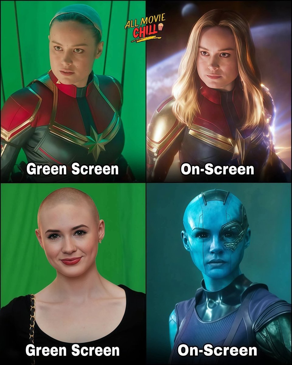 Lumos2Dworld's tweet photo. Green Screen vs On-Screen!
Did you ever imagine such a transformation for Captain Marvel and Nebula? Look how much difference a Green Screen can make! 🎬✨ https://t.co/dYVD052AsI
