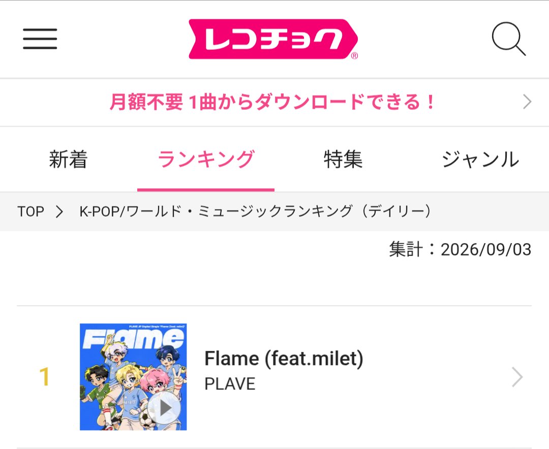 _sabinyan_'s tweet photo. レコチョク
K-POP/ワールドミュージック(デイリー)
9月3日集計 1位〜 o(^▽^)o https://t.co/zL0gdQ73tY