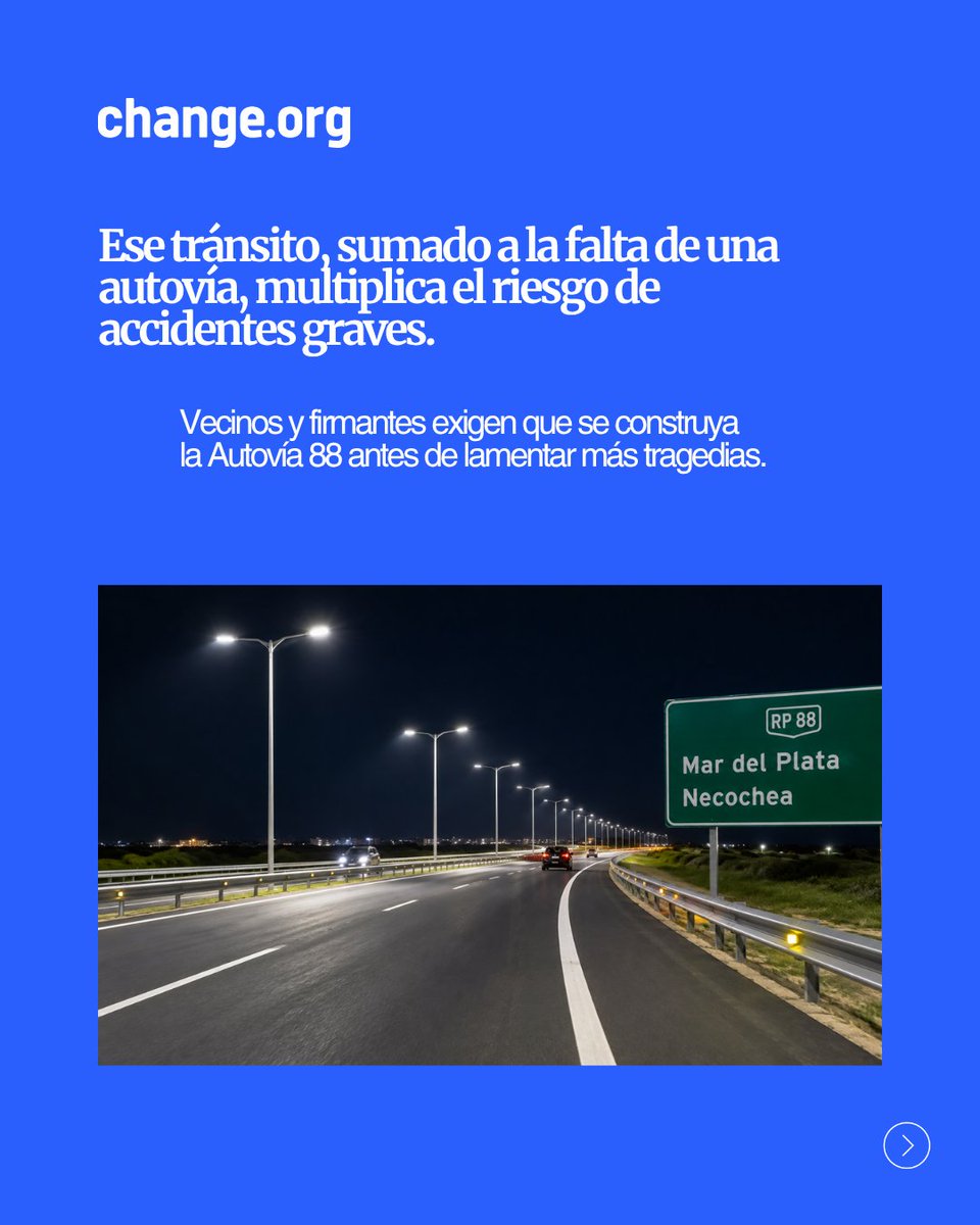 Nighttime highway with cars, streetlights, and a road sign for Mar del Plata and Necochea.