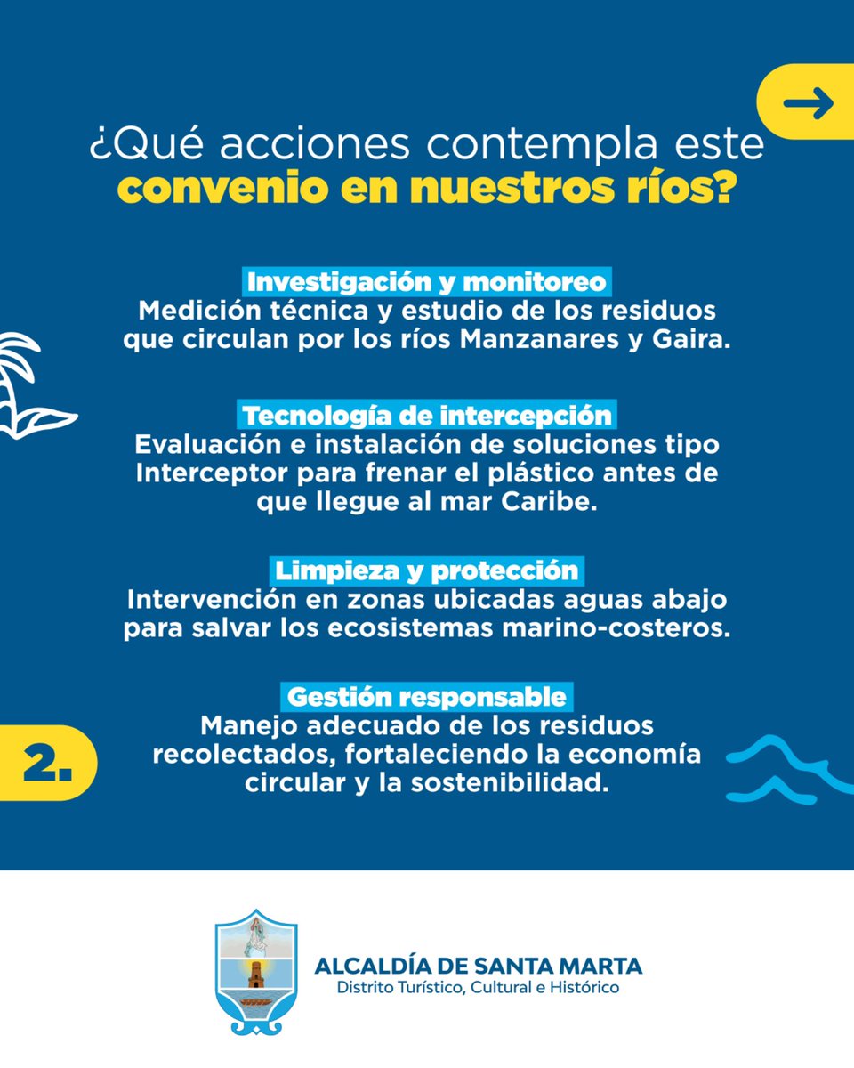 SantaMartaDTCH's tweet photo. ¿Sabías que Santa Marta se unió a The Ocean Cleanup? 

Como única ciudad de Colombia seleccionada para el 30 Cities Program, Santa Marta trabajará para reducir el flujo de plásticos en los ríos Manzanares y Gaira, con tecnología, cooperación internacional y educación ambiental. https://t.co/hXJUvbM00H