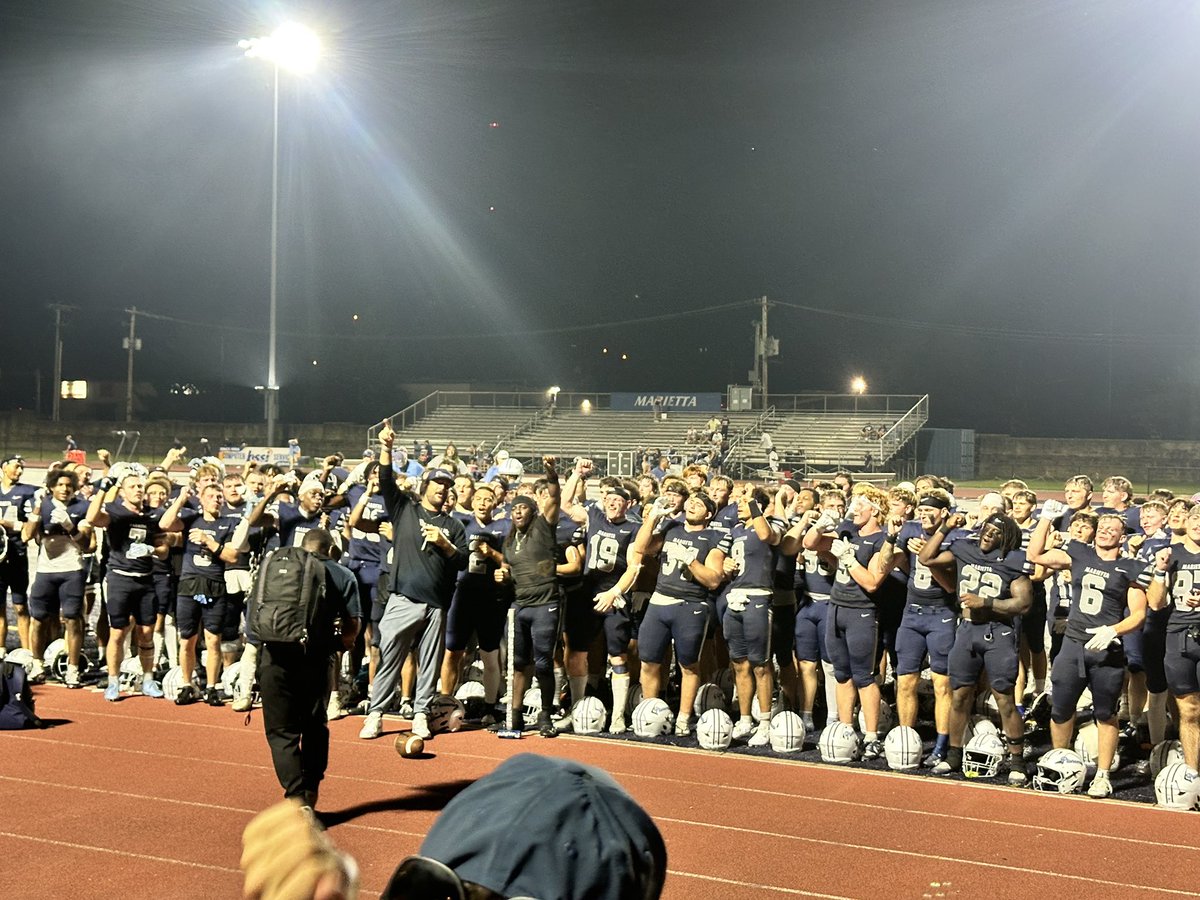 JasonHall87's tweet photo. Congratulations to @CoachHinkleMC on his first win as @Marietta_FB head coach! The future is bright! https://t.co/i2veR2ON3g