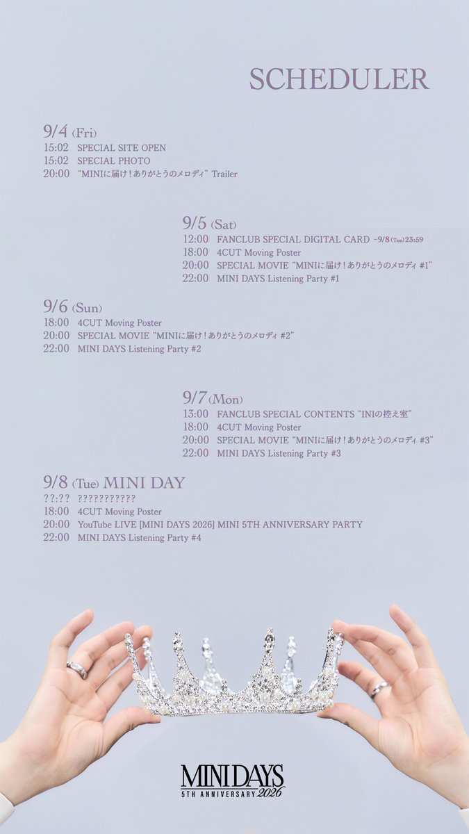 official__INI's tweet photo. [ #HAPPYMINIDAYS2026 ]

👑CONTENT SCHEDULER
https://t.co/aJ9tYeXrBM

#INI #HAPPYMINIDAYS https://t.co/NPVSYfGjYa