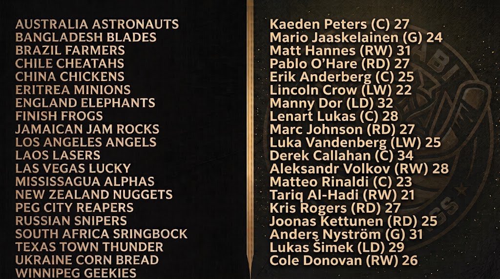 WHAhockeynews's tweet photo. The selections are in. Meet the official roster of the Abu Dhabi Desert Kings! https://t.co/ZusENyQUKi