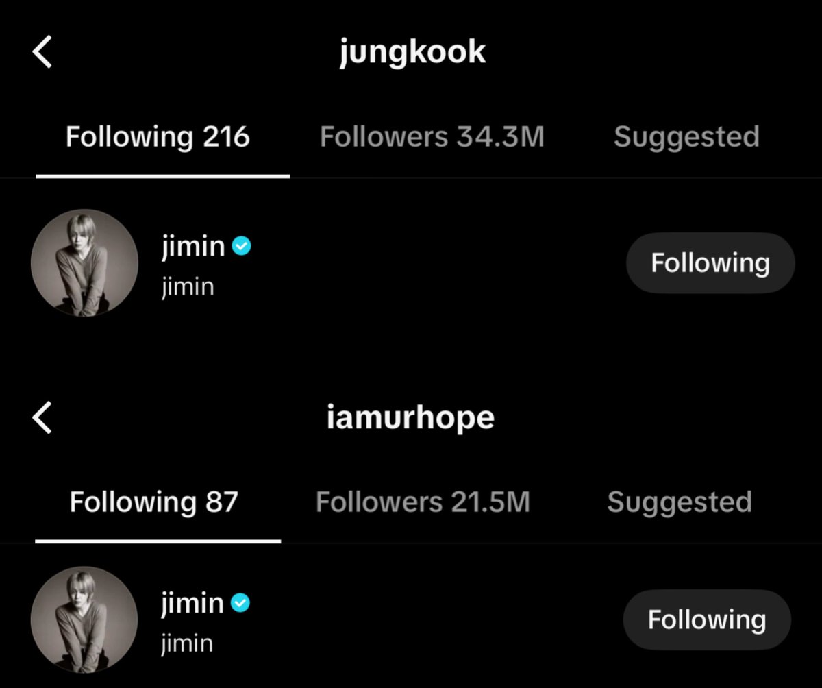 btschartsxdaily's tweet photo. [INFO] #Jungkook and #Jhope are now following #Jimin on TikTok! https://t.co/nCKHi2XeRc