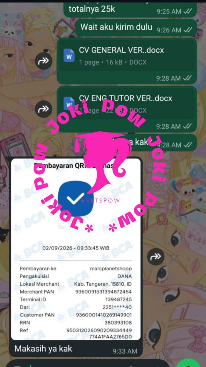 netspow's tweet photo. Testimoni lagi

1. Joki PPT
2. Joki PPT Deck
3. CV ATS
4. CV ATS https://t.co/1gmSKUfces