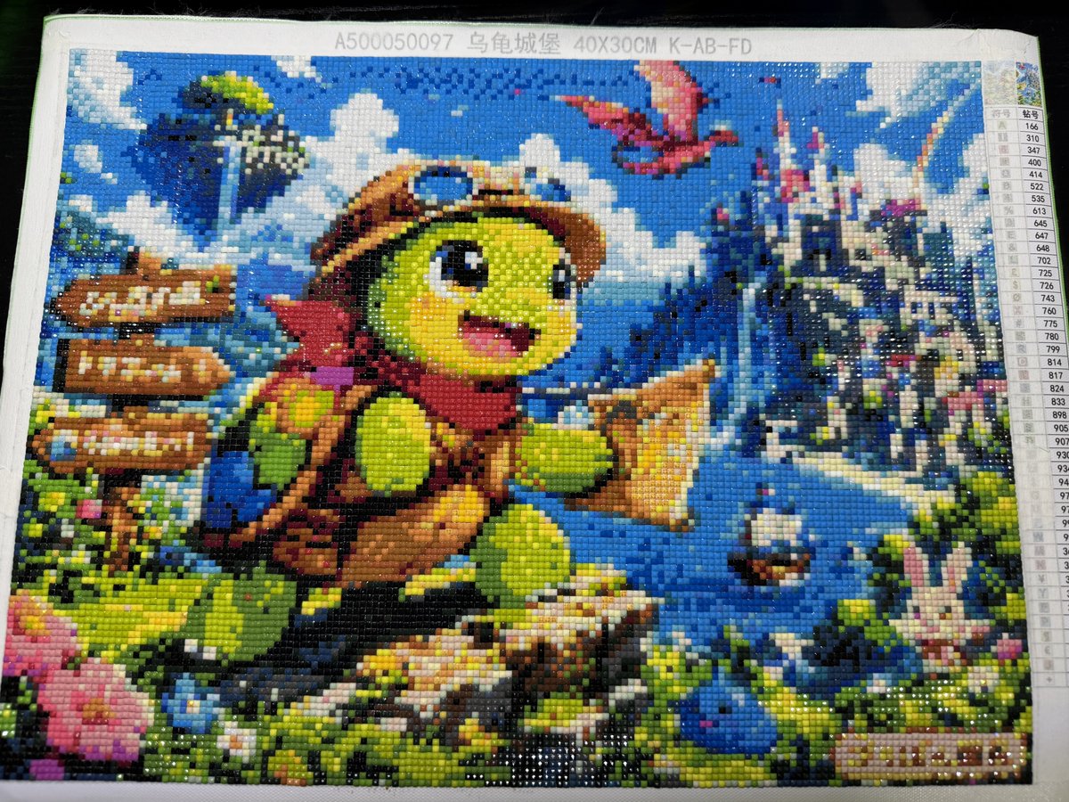 goripon45's tweet photo. ついにレベル２０！！
２０作品目
『亀の大冒険〜ドラゴンの居る島〜』
今回はHomfanでしたが………

なんとか前回よりは良い感じになりましたが、文字は大きくないと化けちゃいます…
右下にごりぽん入れたのに…
次はラウンドやろーかな！ピンセット疲れた！
#DA #ダイヤモンドアート
#オーダー https://t.co/kLMqSa77X8