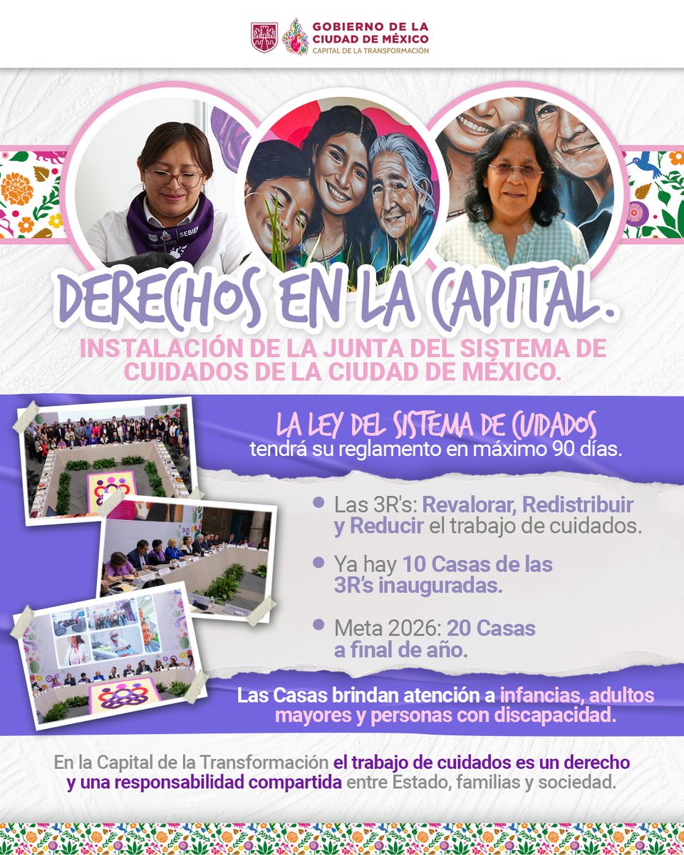 GobCDMX's tweet photo. La #JefadeGobierno @ClaraBrugadaM instaló la Junta del Sistema de Cuidados, un órgano encargado de articular, coordinar, monitorear y evaluar esta política pública.

Con esta acción la #CapitalDeLaTransformación avanza hacia un modelo que reconoce los cuidados como un derecho, y una responsabilidad compartida entre el Estado, las familias y la sociedad.
