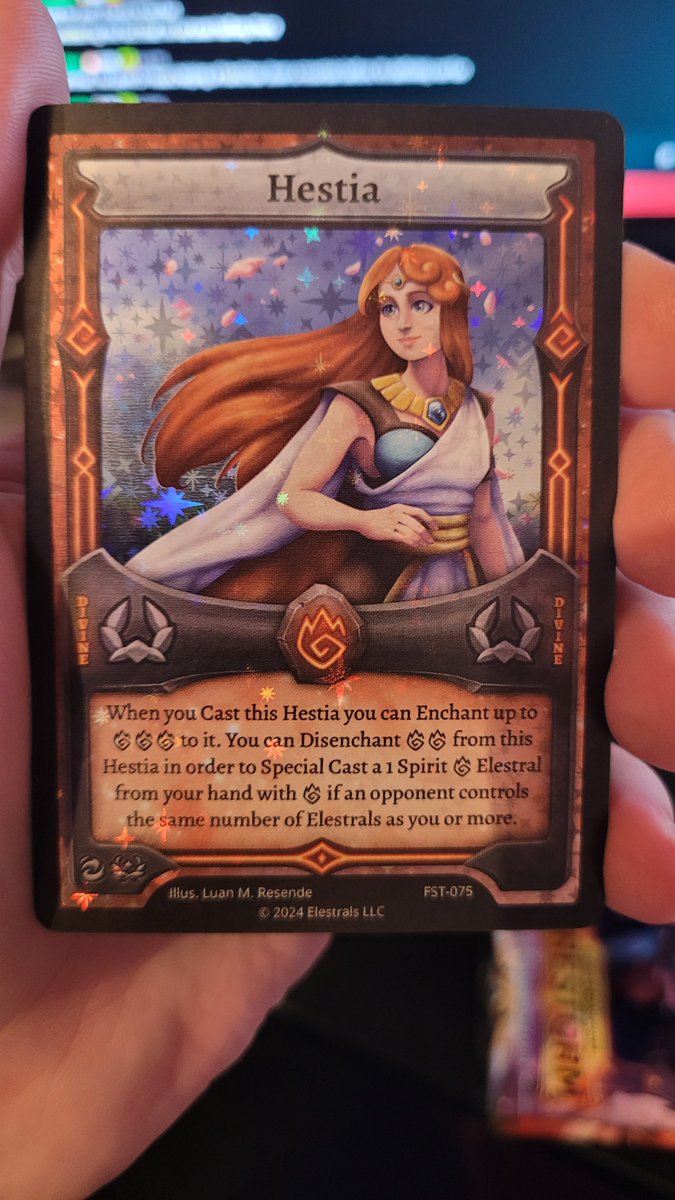 AxeTheShadow's tweet photo. @Shadypenguinn @Elestrals I was starting to wonder if there were cards for the various Greek gods with all the "Champion of ____" card. Then I got these 4 in a 5 pack run https://t.co/TDZacXaTwC