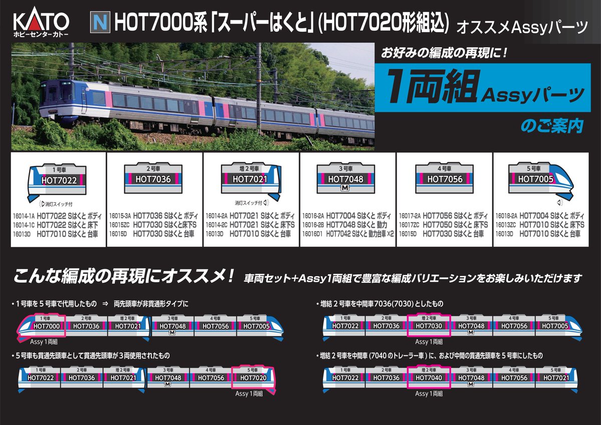 ngauge_jp's tweet photo. 【ホビーセンターカトー】新製品発売情報公開
2026年12月～2027年3月発売予定品
2027年1月(Assyパーツ)発売予定

https://t.co/oNBhPK37g5 

2027年1月発売予定
･57-202 (ナローゲージ)関水本線 OSCAR 動力ユニット

2027年3月発売予定
･30-734-2 (HO)BR 175 DR　4両基本セット
･30-736-1 (HO)BR 175 DR　2両増結セット

2026年12月発売予定(再入荷品)
･176-5628 EMD SD90/43MAC CP ＃9159 PfUW
･176-8543 EMD SD70ACU Nose Headlights CP ＃7022
･176-8544 EMD SD70ACU Nose Headlights CP ＃7023
･176-8960 GE ES44AC CP ＃8757
･176-8961 GE ES44AC CP ＃8781
･176-3519 GE C44-9W KCS ＃4400
･176-3520 GE C44-9W KCS ＃4401
･176-7045 GE AC4400CW KCS de M　xico ＃4554
･176-7046 GE AC4400CW KCS de M　xico ＃4555
･106-5510 オートラック4両セット　CP
･106-6210 MAXI-I BNSF 5両セット Chinaコンテナ搭載
･106-6211 MAXI-I BNSF 5両セット Chinaコンテナ搭載

#Nゲージ #鉄道模型 #KATO 

詳細はこちら↓↓↓
https://t.co/oNBhPK37g5