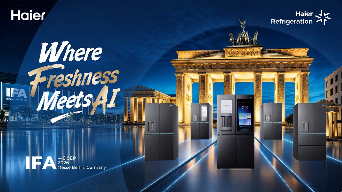 haierfresh's tweet photo. 🔍 Come discover a smarter way to keep life fresh.
Explore Haier refrigeration solutions at #IFA2026.

📍 Messe Berlin · Hall 3.1 · Stand 101
📅 IFA 2026 | September 4–8
Where Freshness Meets AI.

#HaierFresh #WhereFreshnessMeetsAI #SmartFreshLifeFlavour #IFA2026 https://t.co/FccgvtNZK1