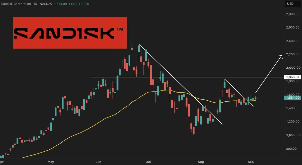Thomas_james_I's tweet photo. Memory stocks have been holding their 50 EMA’s VERY nicely while they form out these bull flags. 

$MU $SNDK $DRAM 

Now we want to see a breakout &amp; follow through day next week. 

This will confirm a higher low, and then follow-through to a higher high. 

Don’t miss the next BIG https://t.co/mcNRGh2kMY