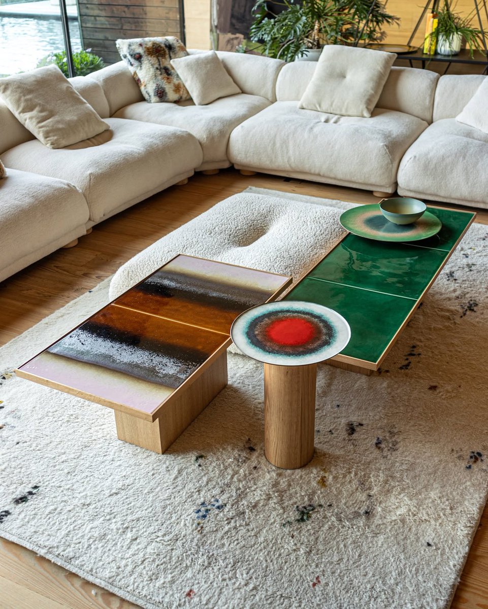 Marcesca_Love's tweet photo. Clay for @morosofficial blends an essential armchair with modular glazed ceramic tables. Handcrafted in Nove, Vicenza, each piece features precious glazes and lustres, complemented by Mangiafuoco tables in enameled copper. https://t.co/IPPcphM0O9