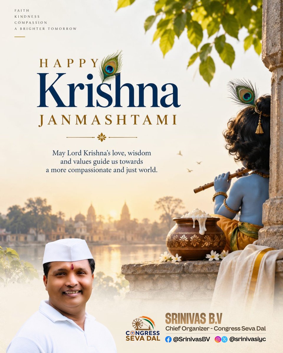 srinivasiyc's tweet photo. May Lord Krishna’s timeless message of love, compassion and righteousness continue to guide us towards a kinder and more just society.

Wishing everyone a blessed and joyous Shri Krishna Janmashtami. 🙏🦚

जय श्री कृष्ण! https://t.co/fWq6x849JY