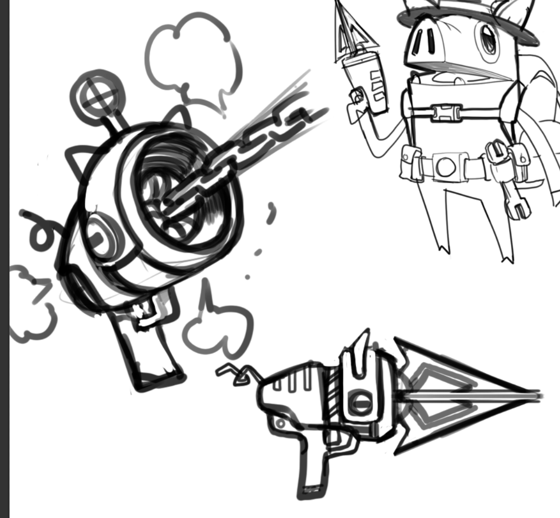 CloudCloverStds's tweet photo. Piggies don't care what grapple is attached to, wing, cart, downed wolf, scrap it all!

From sketch to fully aimed and firing in .

#IndieGameDev #gamedev #IndieDev #coopgame https://t.co/JTBrwNxxaT