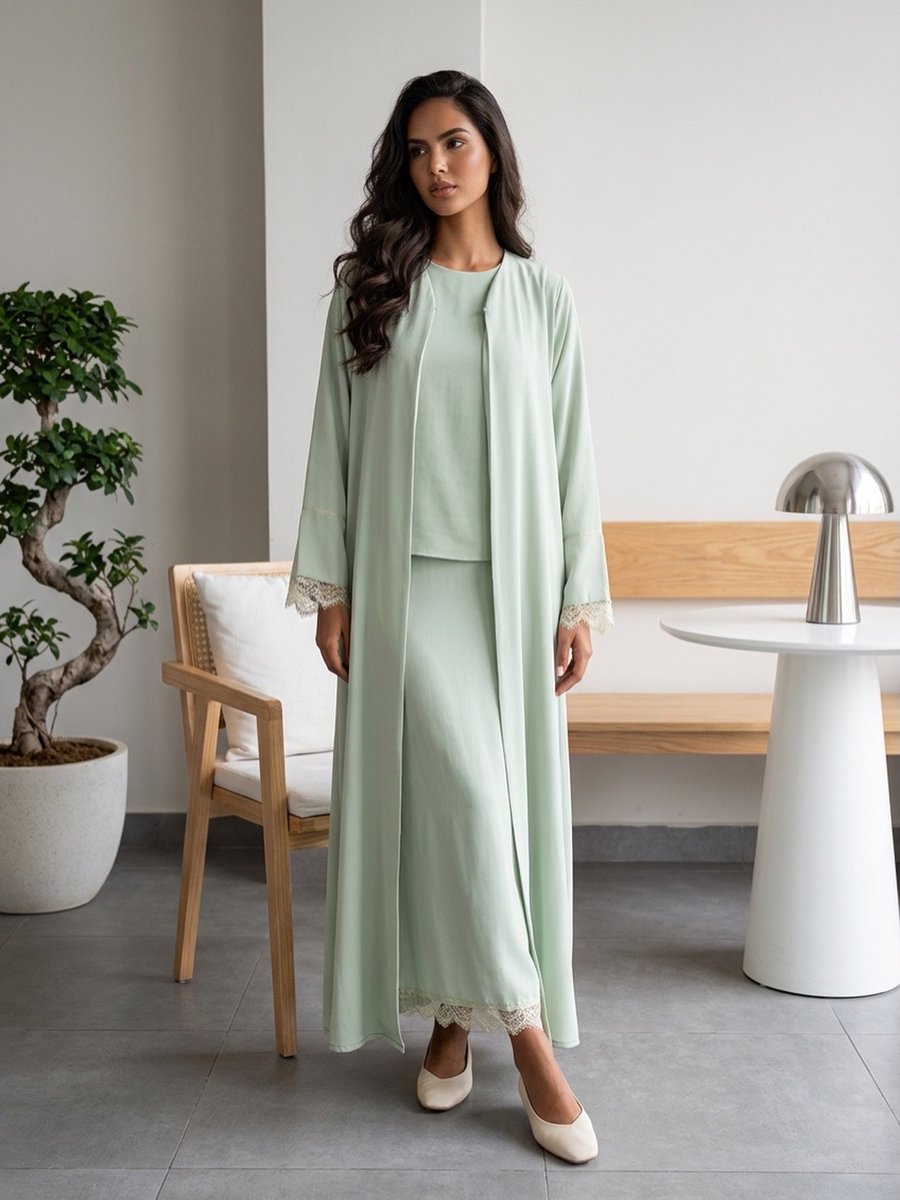 MuratAtan20's tweet photo. A little softness, a lot of elegance. Our mint green abaya blends effortless comfort with timeless style. https://t.co/43W0TigeG6