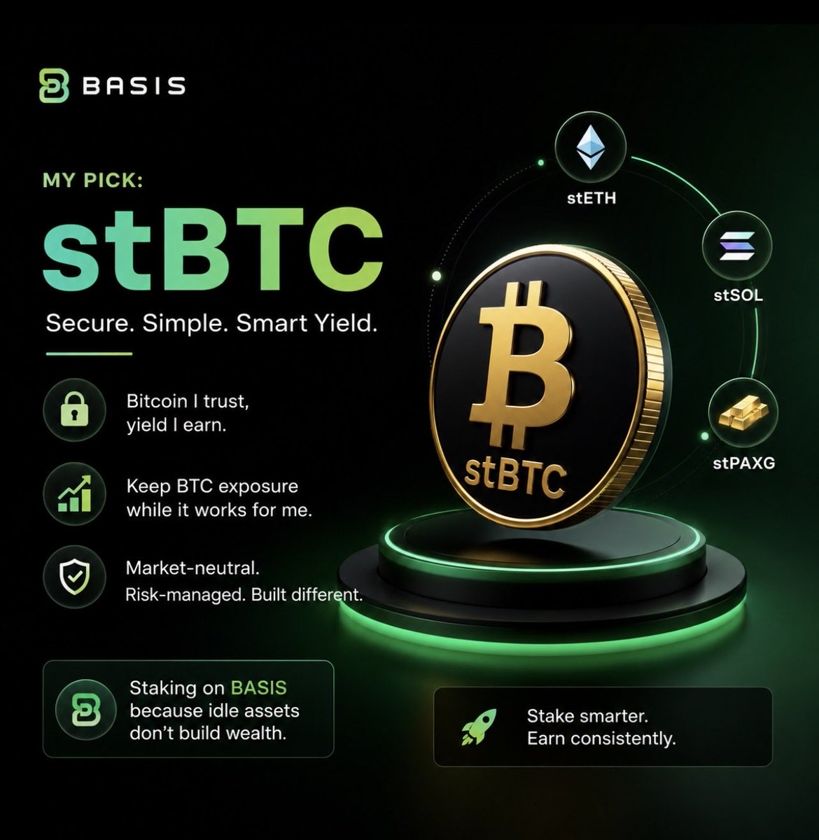 ahovy_17's tweet photo. I’d go with stBTC because Bitcoin is the asset I’m most comfortable holding long term. I like being able to keep BTC exposure while putting it to work instead of just leaving it idle. @basis_pro https://t.co/p0JWCU2jmv