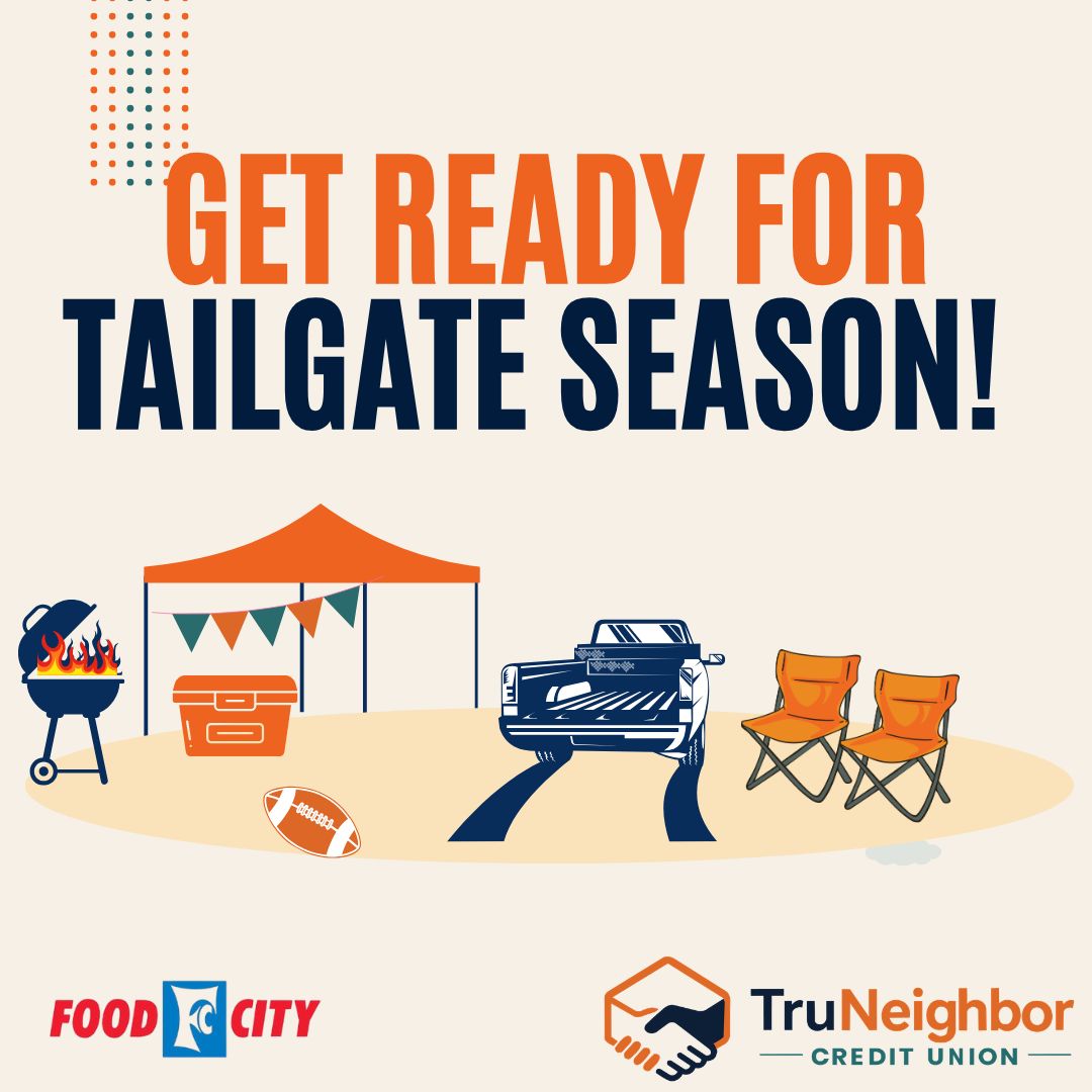 TruNeighborCU's tweet photo. #Tailgate season is here!  #Football, friends, food--and a $150 Food City gift card from TruNeighbor Credit Union. We are giving one member $150 to stock up on all their game-day favorites. Learn more here: https://t.co/C8fqBuU1o4 https://t.co/k5wI0UZRH5