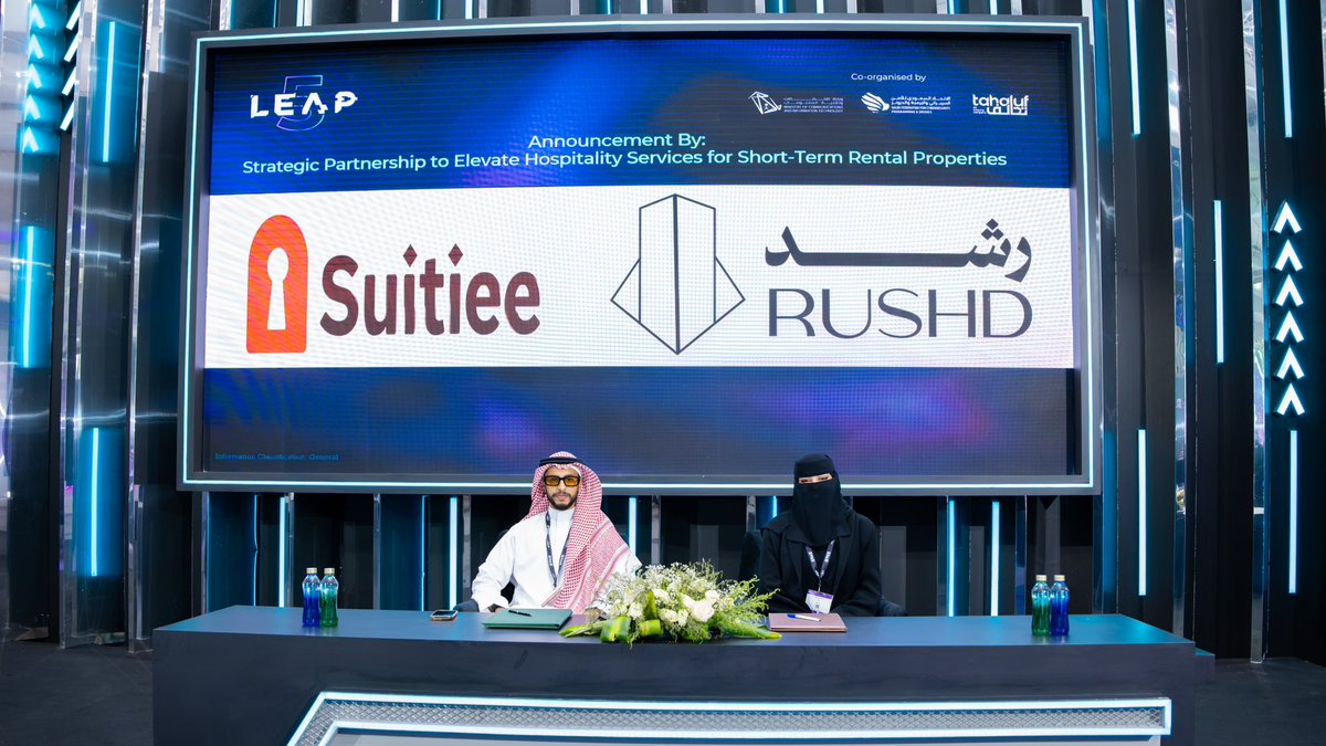 useRushd's tweet photo. على هامش #LEAP2026، نعلن عن شراكتنا مع #Suitiee🤝
شراكة تهدف إلى الارتقاء بخدمات الضيافة للعقارات ذات الإيجار قصير الأجل وتحسين تجربة الضيوف.
  #Hospitality #رشد https://t.co/xB1OK9XKE2