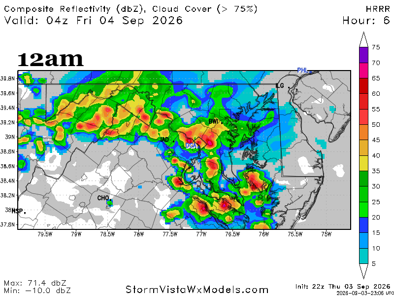 MikeTFox5's tweet photo. We don't often see severe weather threats after sunset...but we have the right conditions in place for it tonight. 

SPC at an 80% chance at a severe thunderstorm watch going up for our region soon. Dew points well into the 70s. Lots of moisture and plenty of fuel downstream for these storms to tap into.

Latest HRRR quite active around the midnight hour here in DC.