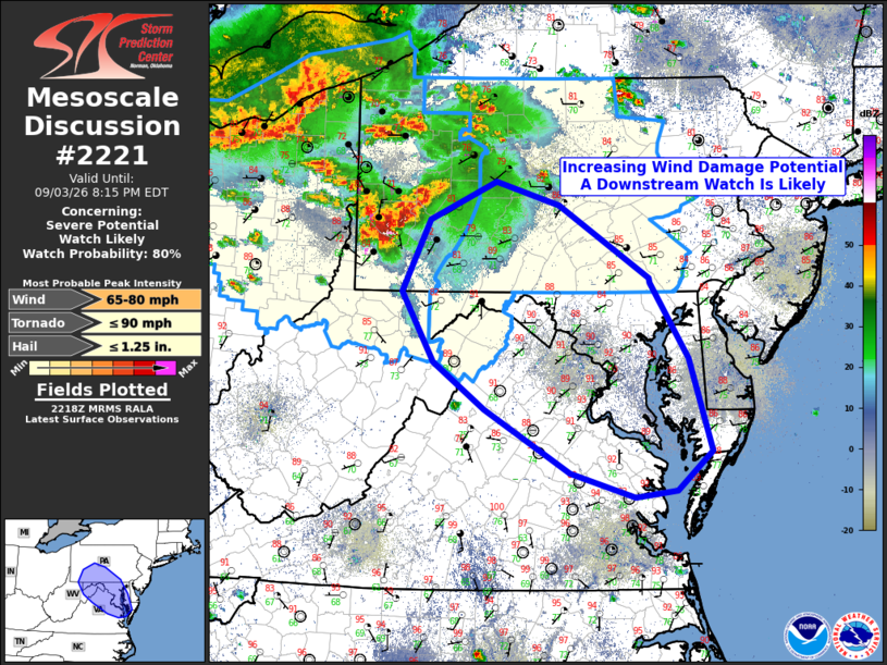 MikeTFox5's tweet photo. We don't often see severe weather threats after sunset...but we have the right conditions in place for it tonight. 

SPC at an 80% chance at a severe thunderstorm watch going up for our region soon. Dew points well into the 70s. Lots of moisture and plenty of fuel downstream for these storms to tap into.

Latest HRRR quite active around the midnight hour here in DC.
