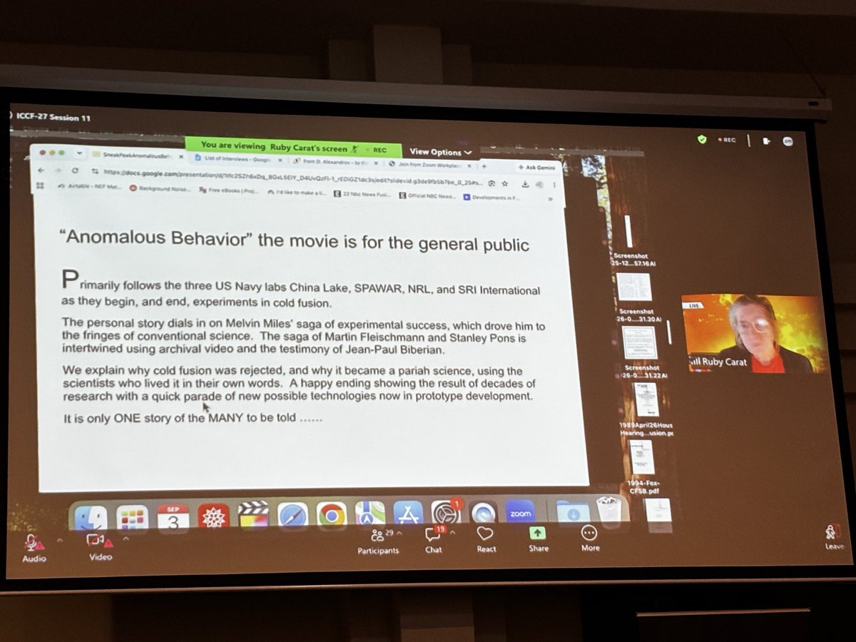 SolidStateFE's tweet photo. Ruby Carat previews her next movie project “Anomalous Behavior” which will be coming soon. Built upon decades of her work interviewing scientists within the field, she centers the film upon the life of Dr. Melvin Miles.

#ICCF27 #Science #Research #Innovation #Fusion #Energy https://t.co/yPBh5fEtUt