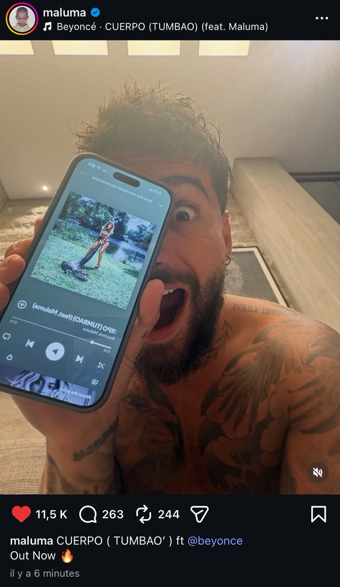 BadBitchB9's tweet photo. Maluma gagging at his collab with Beyoncé on Instagram https://t.co/MWXZdjd4gh