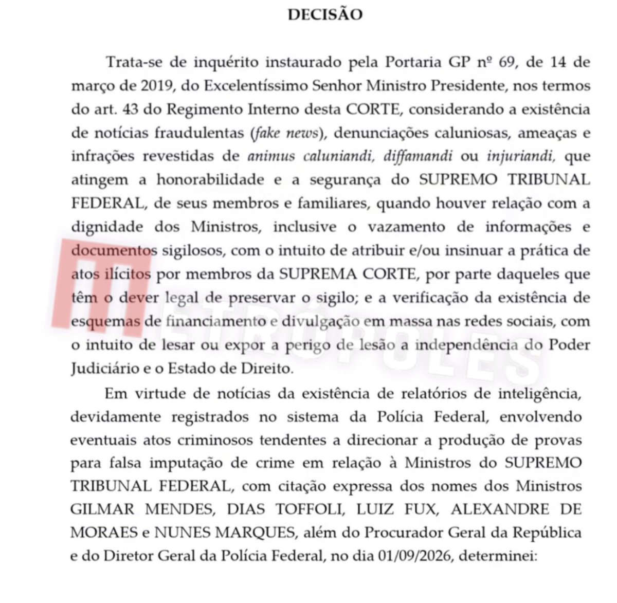 SamPancher's tweet photo. No despacho, Moraes acusa Mendonça de praticar ���eventuais atos criminosos tendentes a direcionar a produção de provas para ‘falsa imputação de crime’ em relação a ministros do STF” https://t.co/u8oupauA3P