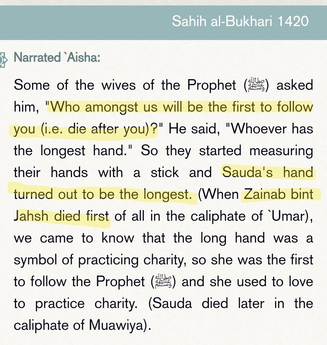 eternalbread_'s tweet photo. Muhammad prophecied that Sauda would be the first to die after him...

But then ZAYNAB was the first to die after him! 

Which proves that he is a FALSE PROPHET. 😬

So then of course his companions re-interpret what he said. 🤦‍♀️ https://t.co/aKtU4aSe0z