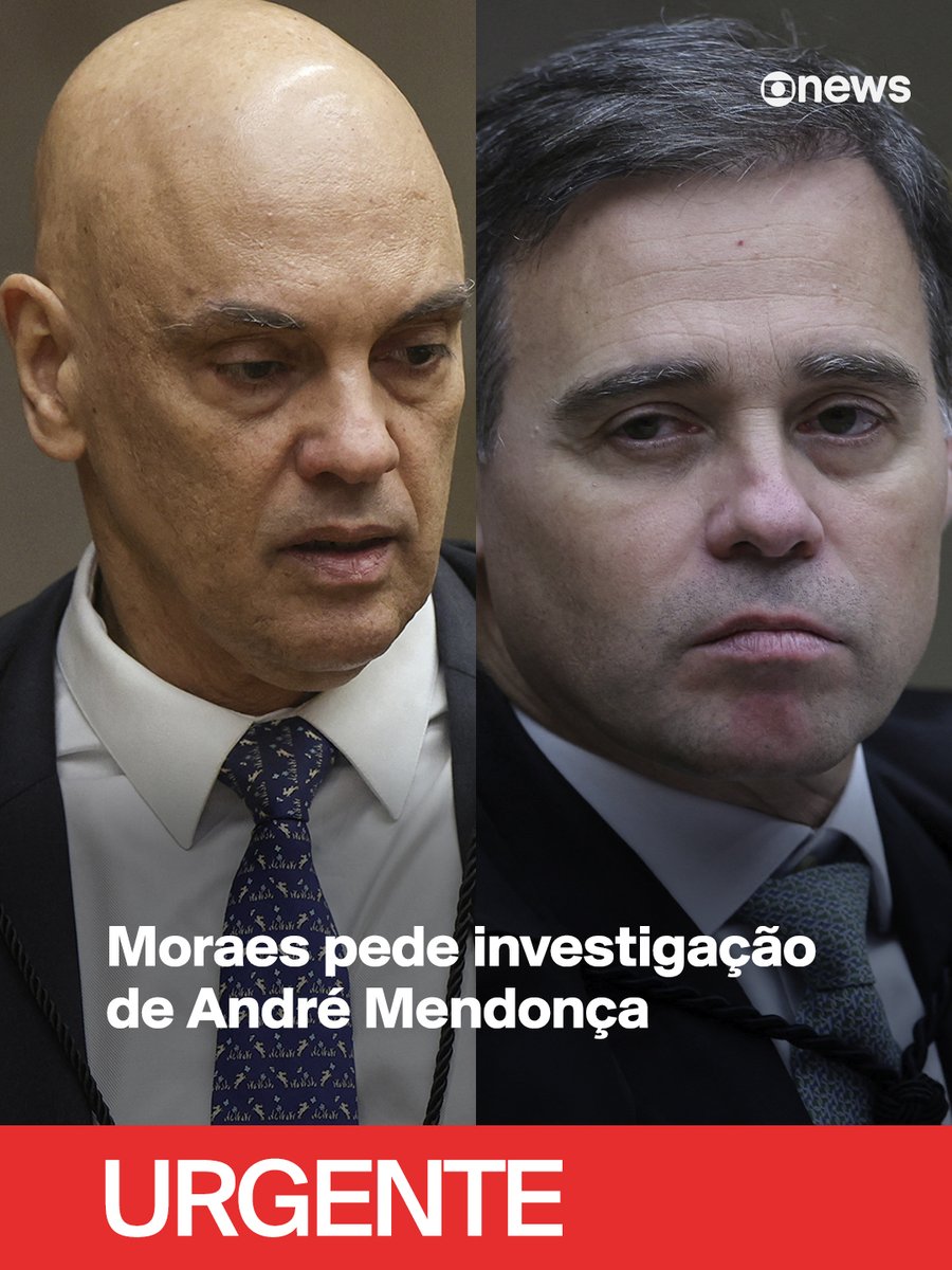 GloboNews's tweet photo. URGENTE - O ministro Alexandre de Moraes, do Supremo Tribunal Federal, pediu a abertura de uma investigação contra o ministro André Mendonça nesta quinta-feira (3).

No pedido, Moraes afirma que há presença de fortes indícios da prática de improbidade administrativa, abuso de autoridade, crime de responsabilidade e favorecimento a determinados grupos políticos no exercício da relatoria das Operação Sem Desconto e Operação Compliance Zero.

📸 Adriano Machado/Reuters

➡ #EmPauta - de segunda a sexta, às 20h, na #GloboNews

#Política #STF
