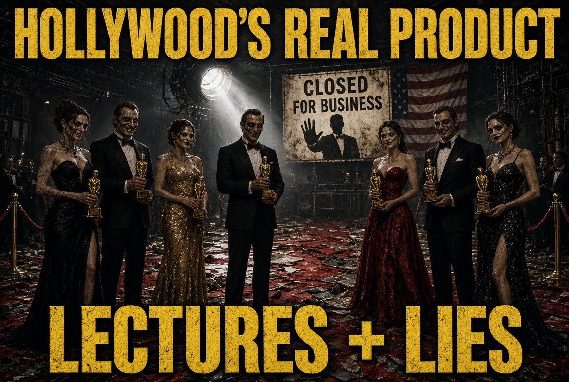 AlmagnoRonny's tweet photo. Hollywood lectures you about “tolerance” while it protected predators, platformed anti-American scripts, and treated kids like props.

They lecture flyover country about morality from gated compounds. They lecture first responders about “hate” while they sat silent when it was profitable.

The same industry that sold you “resistance” now pretends it never saw the guest lists.

They are not the culture. They are a cartel with better lighting.
Ignore the awards. Watch the receipts.
#CorruptHollywood #AmericaFirst #WakeUpAmerica #MAGA