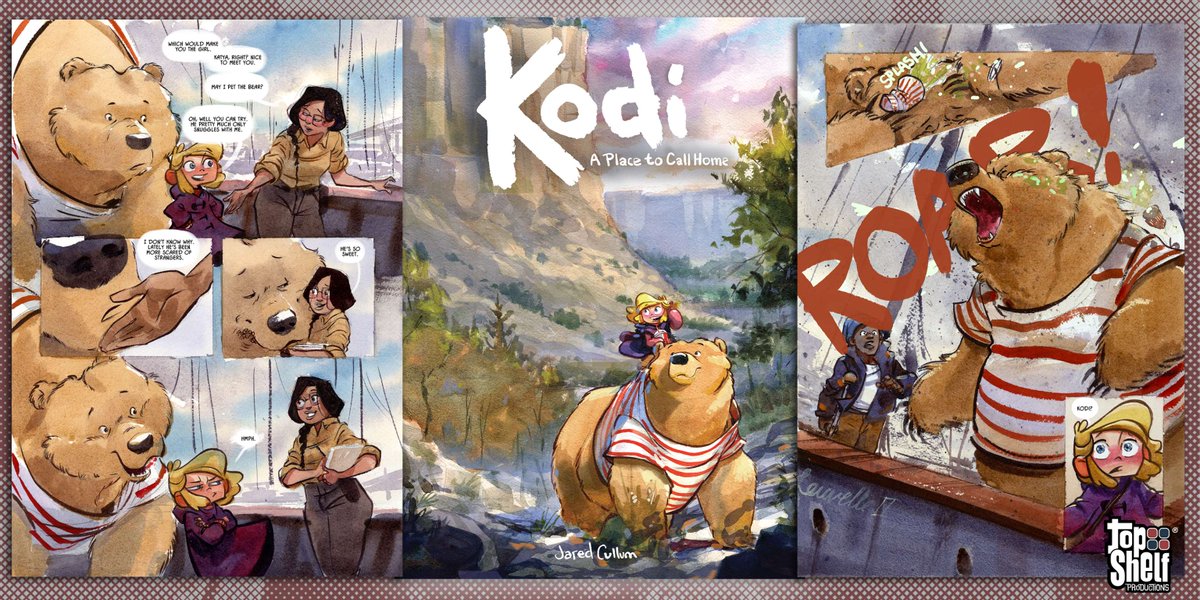 topshelfcomix's tweet photo. The gorgeous story of two friends separated by everything in the world — except love. Readers and animal-lovers of every age will want to relive this journey over and over again.

#Kodi: A Place To Call Home by @Jared_Cullum is out!

#GraphicNovel  #Bears #Watercolor #Kidsnovels https://t.co/2gBN9s7yrM