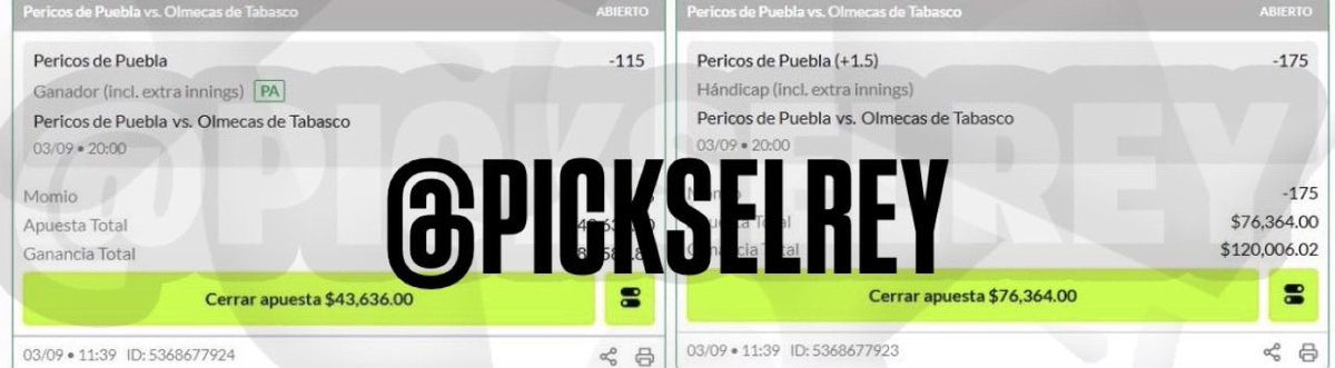PicksElRey's tweet photo. STAKE 50 DE GALLITOVIP 🐓⚾️🇲🇽

📌 PICKS GRATIS DE TODOS LOS TIPSTERS POR ACÁ: https://t.co/pnTUlmxK3F https://t.co/JkZYKQWih0