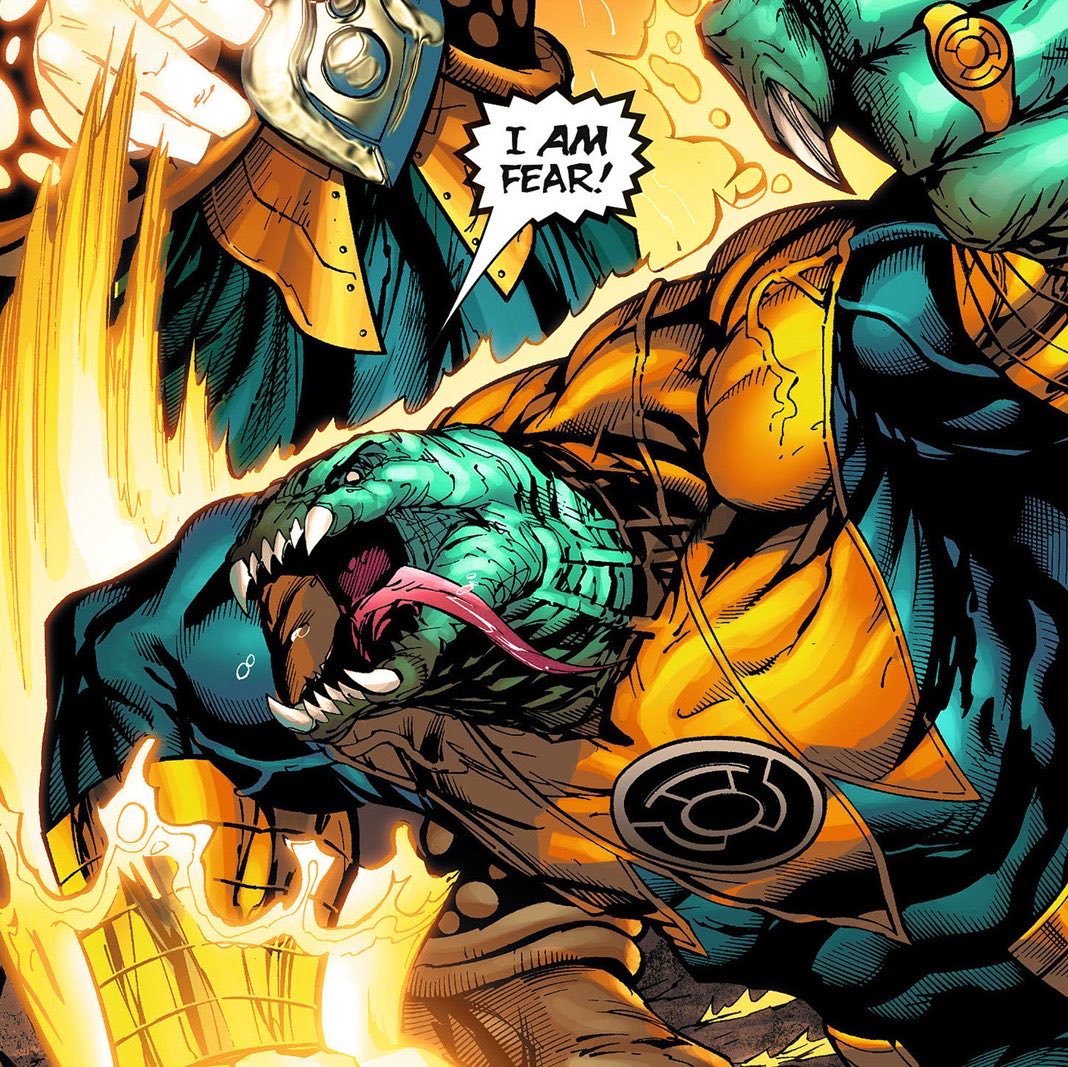 QWARDIST's tweet photo. The chain bites first. 

The barbs enrapture his forearm, sinking beneath the yellow light in a clamouring scream burgeoning against the pressure as Kilowog hauls him through the void. The halberd follows, catching him across the ribs, and he hisses in response.

“I AM FEAR!” —— https://t.co/48BVLYb5Id