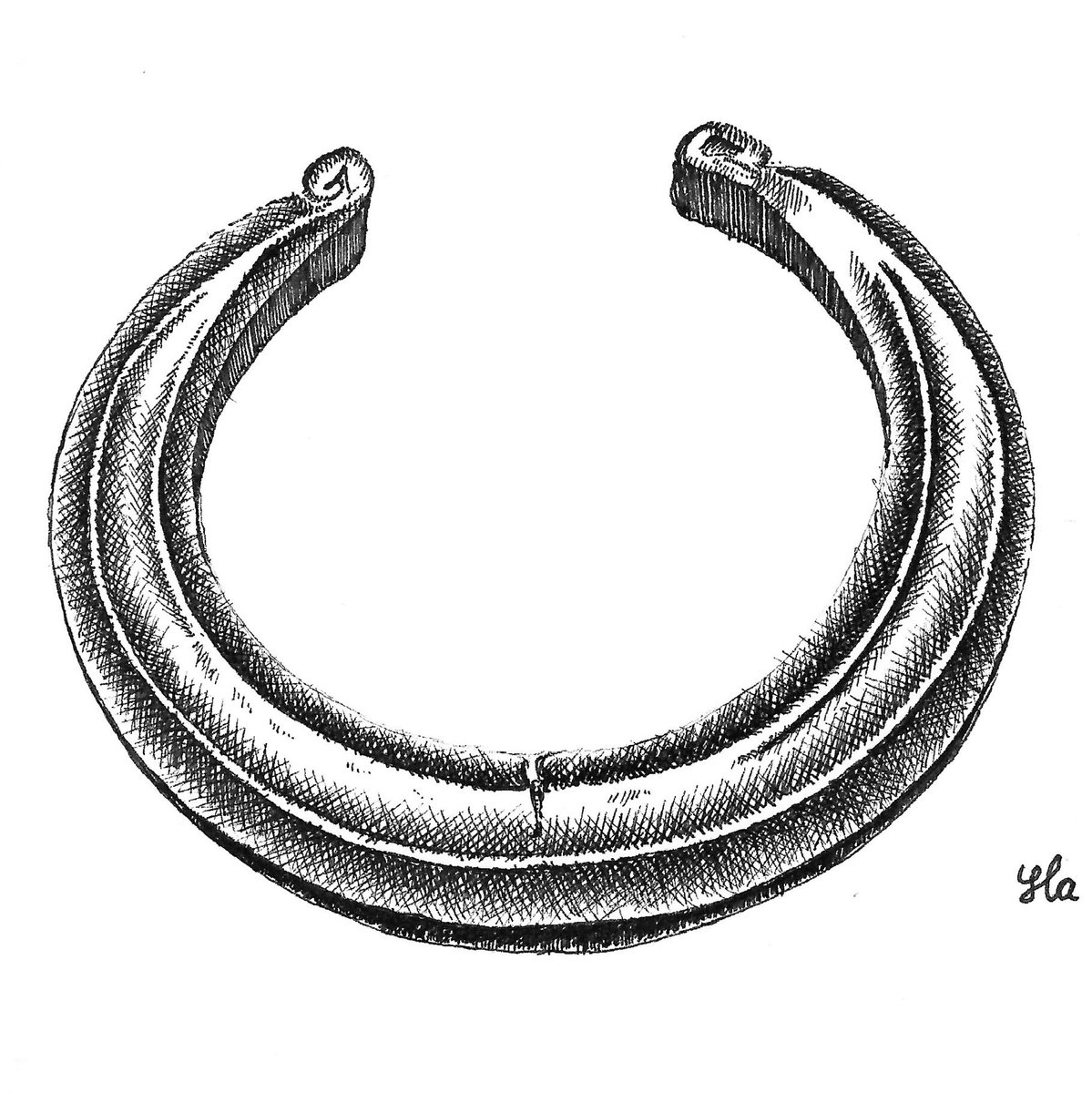 YlaWork's tweet photo. Fang Neck Ring. My drawing 246/365 V4.0

Worn in pairs by married women, this heavy copper-alloy neck ring expressed status, marriage, and wealth. More than ornament, it could function as value literally carried on the body. https://t.co/VgrHtf53ms