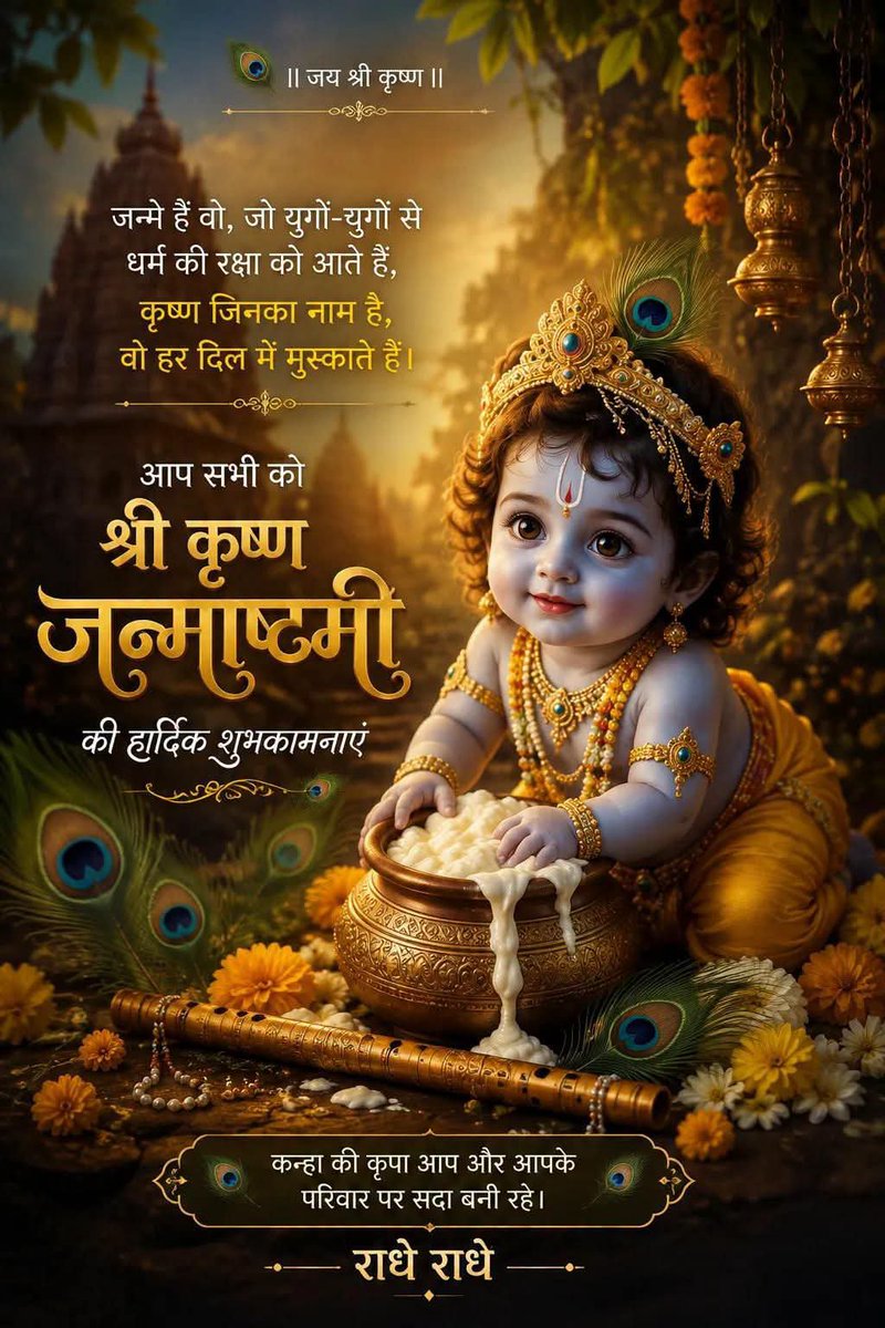 PoojaBrar3's tweet photo. ✨ श्री कृष्ण जन्माष्टमी की हार्दिक शुभकामनाएं! 🌸🦚 "जन्मे हैं वो, जो युगों-युगों से धर्म की रक्षा को आते हैं, कृष्ण जिनका नाम है, वो हर दिल में मुस्काते हैं।" https://t.co/BZfoNQlfpq