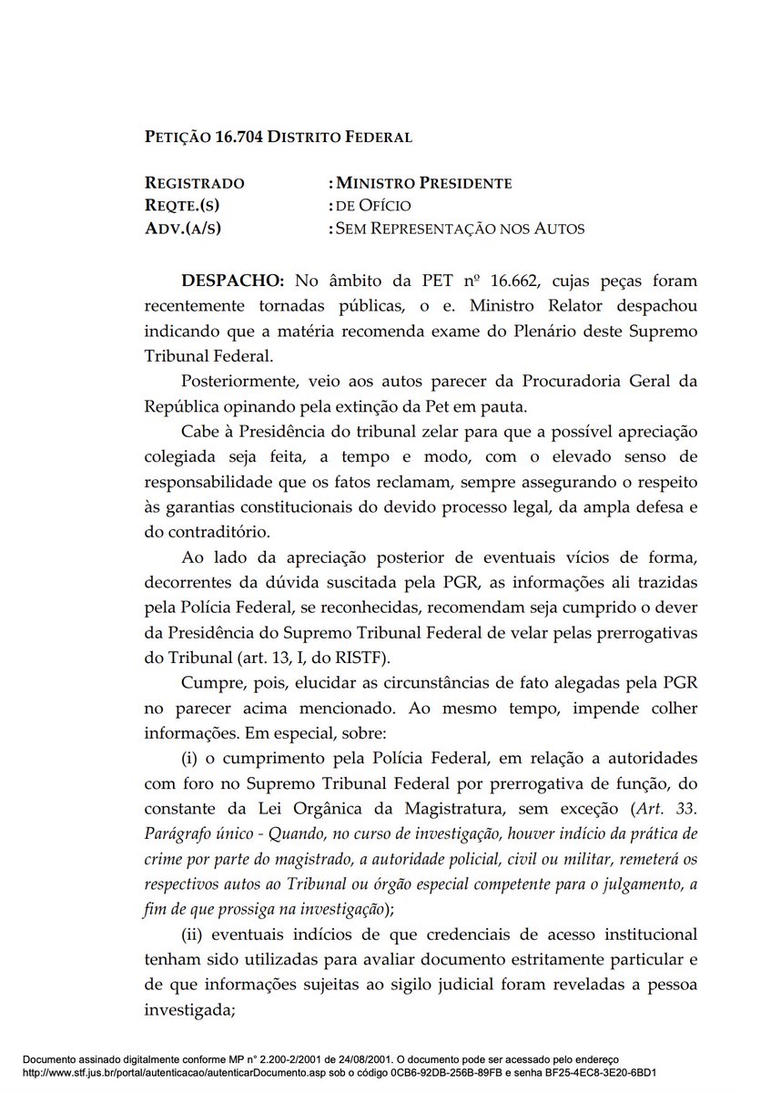 eixopolitico's tweet photo. 🇧🇷 URGENTE: Presidente do STF, Edson Fachin, abre procedimento e determina que os ministros Alexandre de Moraes e André Mendonça, o PGR Paulo Gonet e o diretor da PF Andrei Rodrigues prestem esclarecimentos em até 5 dias úteis. Ele vai colher as informações para decidir se leva o caso ao Plenário.

Fachin quer saber se houve descumprimento da Lei Orgânica da Magistratura pela PF, e se credenciais institucionais foram usadas para acessar documento particular, com possível vazamento de informação sigilosa a pessoa investigada.