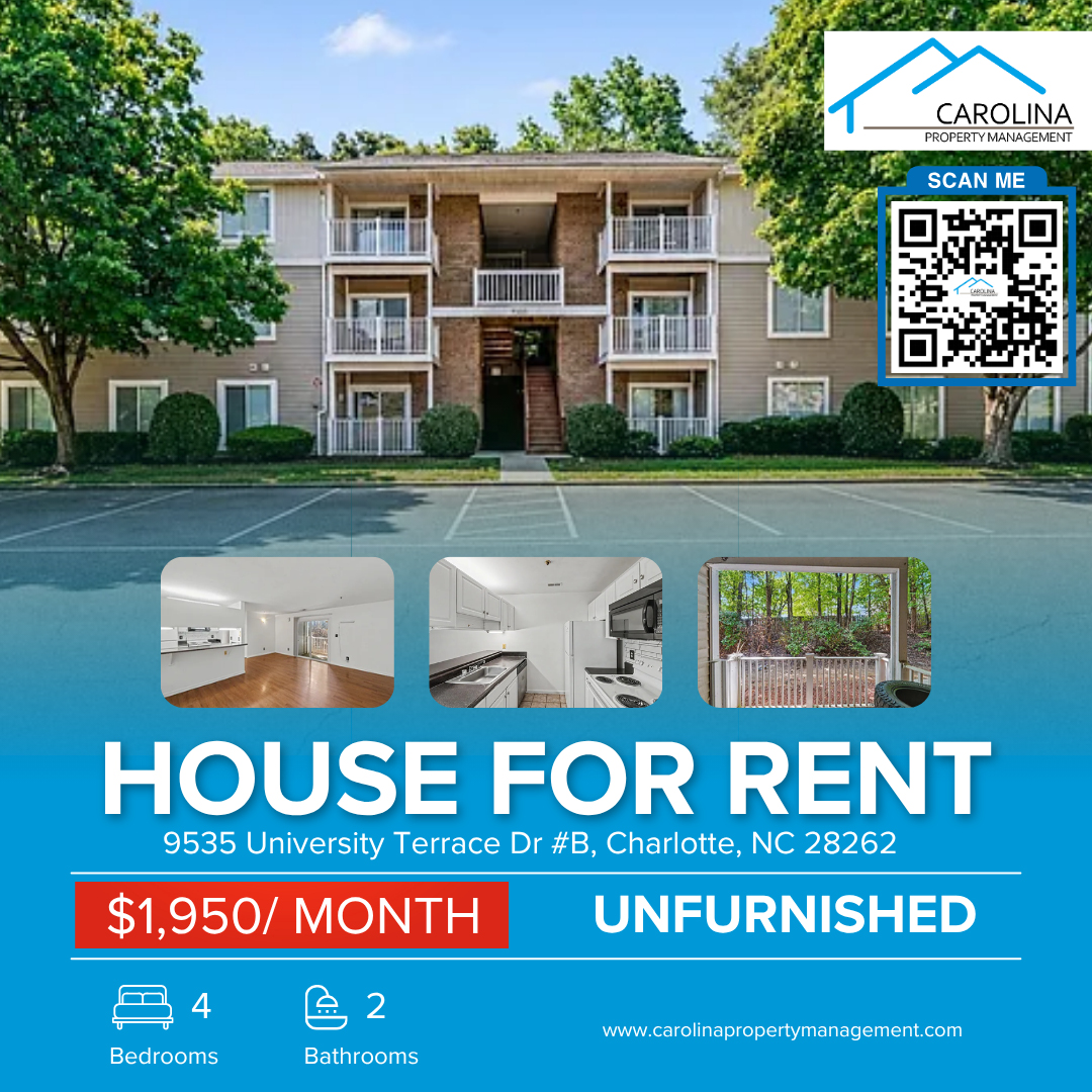 CarolinaPropMgm's tweet photo. 🏡 PRICE REDUCED | FOR RENT

📍 9535 University Terrace Dr #B, Charlotte, NC 28262

🎉 PRICE REDUCED! Spacious 4-Bedroom Condo Across from UNC Charlotte!

📞 704-459-1414
🌐 https://t.co/B05Zb8WY9h

#PriceReduced #ForRent #CharlotteNC  #CarolinaPropertyManagement https://t.co/TkUnFIJQld