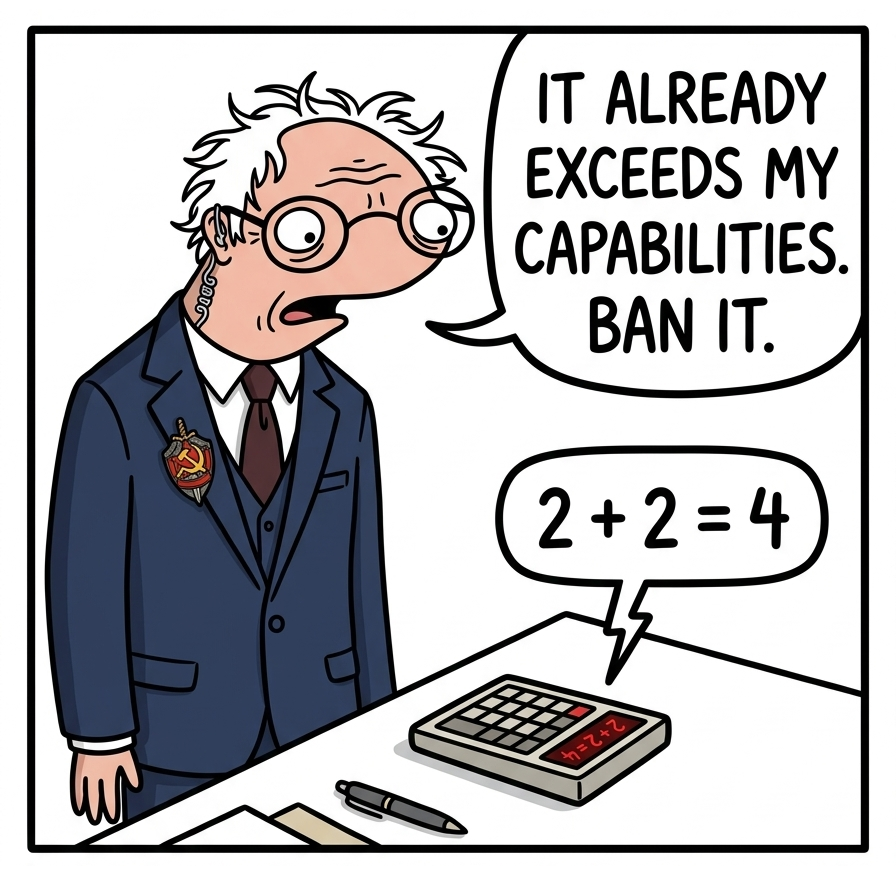 BurnieSendersX's tweet photo. A superintelligence that surpasses human capabilities is dangerous, comrade. ☭ https://t.co/0ad6t0m5p8