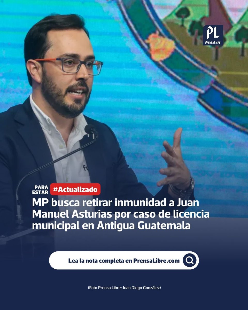 prensa_libre's tweet photo. 🚨 #Actualizado: MP solicita retirar la inmunidad al alcalde de Antigua Guatemala, Juan Manuel Asturias.

La Fiscalía contra la Corrupción presentó la acción a partir de una denuncia de la CGC por posibles irregularidades en el otorgamiento de una licencia municipal. La solicitud deberá ser conocida por la Sala Mixta de la Corte de Apelaciones de Sacatepéquez.

👉 Conozca qué se investiga y cómo continuará el trámite en: https://t.co/nVG3J21wra