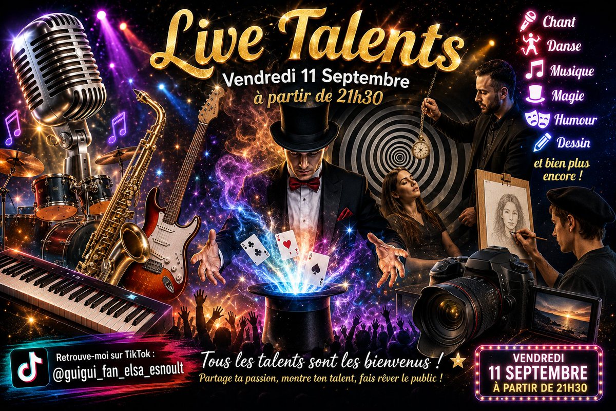 GuiguiPhotos's tweet photo. Coucou tout le monde. 
je compte les jours. 
Dans 7 jours pile Live Talents, j'ai tellement hâte de découvrir les talents, de les mettres en avants, ont les mets pas assez en avant. 

inscrivez vous si vous voulez y participer 🙂🥰
confirmez moi si vous êtes toujours interessez. https://t.co/XV4I8hyGkN