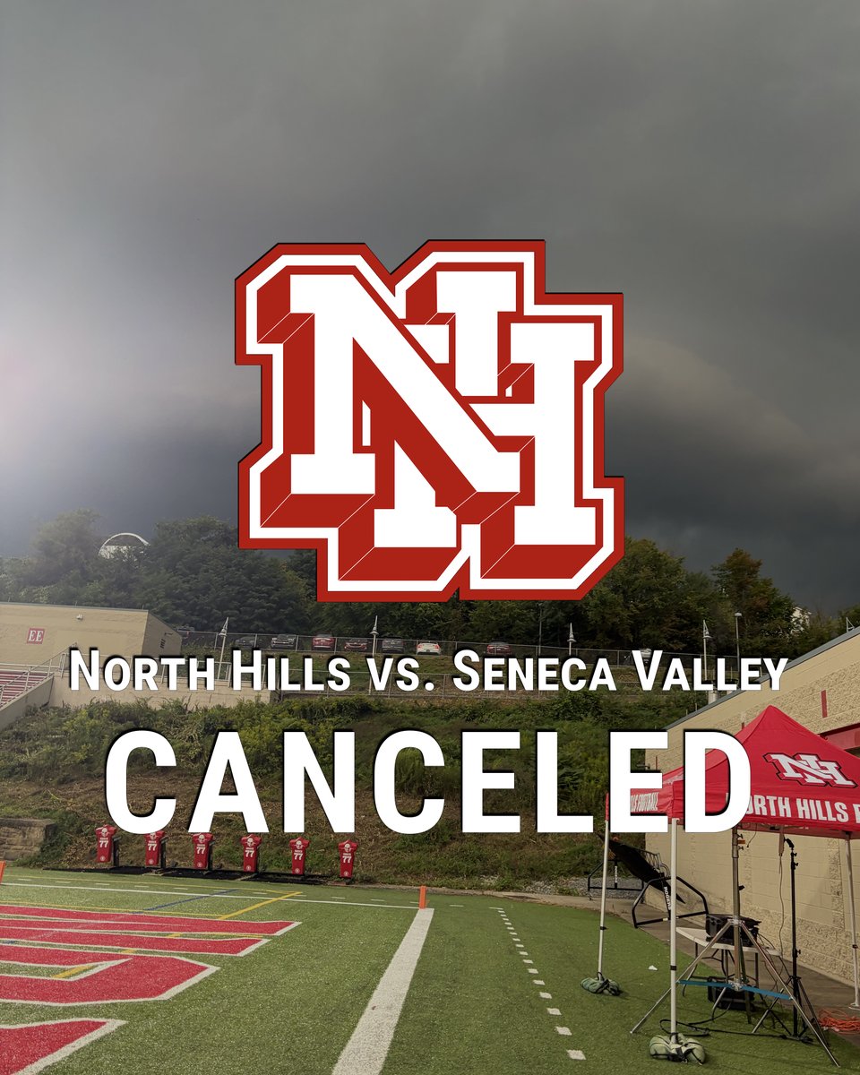 north_hills's tweet photo. ⛈️‼️ Tonight's @NHIndiansFB vs. Seneca Valley football game has been CANCELED due to weather! @NHAthletics_ #nhproud https://t.co/Vrg3ix14j7