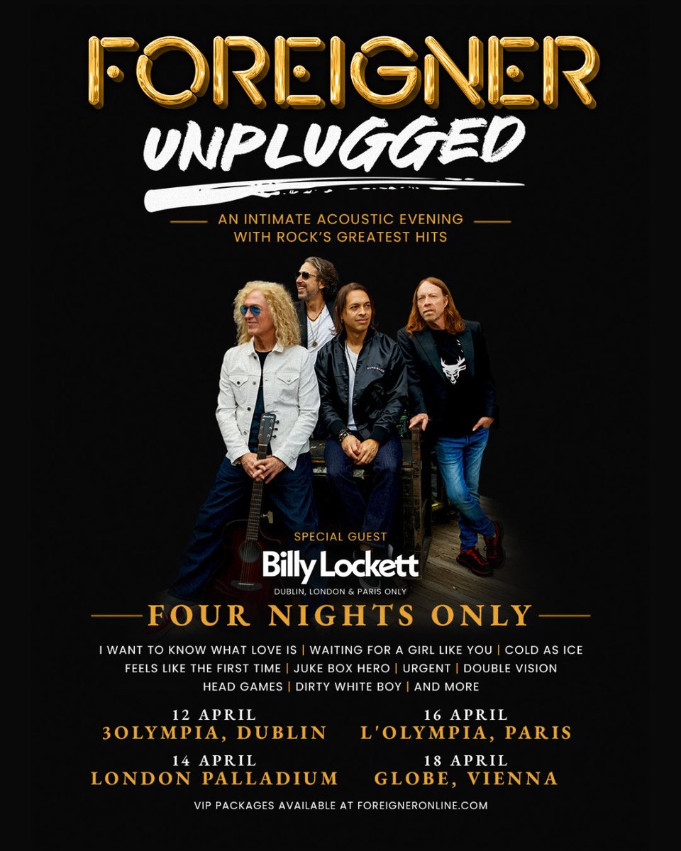 ForeignerMusic's tweet photo. We’re coming back to Europe! We’re bringing Foreigner Unplugged your way next spring, and we can’t wait to see you there. Presale starts Monday, September 7 at 10AM local, with general onsale beginning Wednesday, September 9 at 10AM local.

🎫 https://t.co/lddhwBSYP9 https://t.co/gdhtGfOS8c