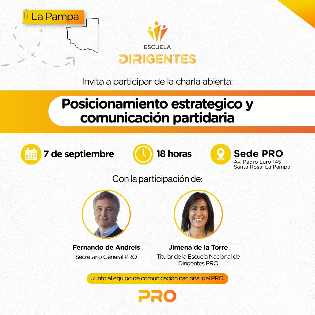 catoardohain's tweet photo. Charla Abierta sobre posicionamiento estratégico y comunicación partidaria con @deAndreis y @JimedelaTorreBA

Los esperamos el próximo lunes 7 en @fpensarlapampa 

@ProDirigentes @prolapampa https://t.co/XtL4Pb8XVW
