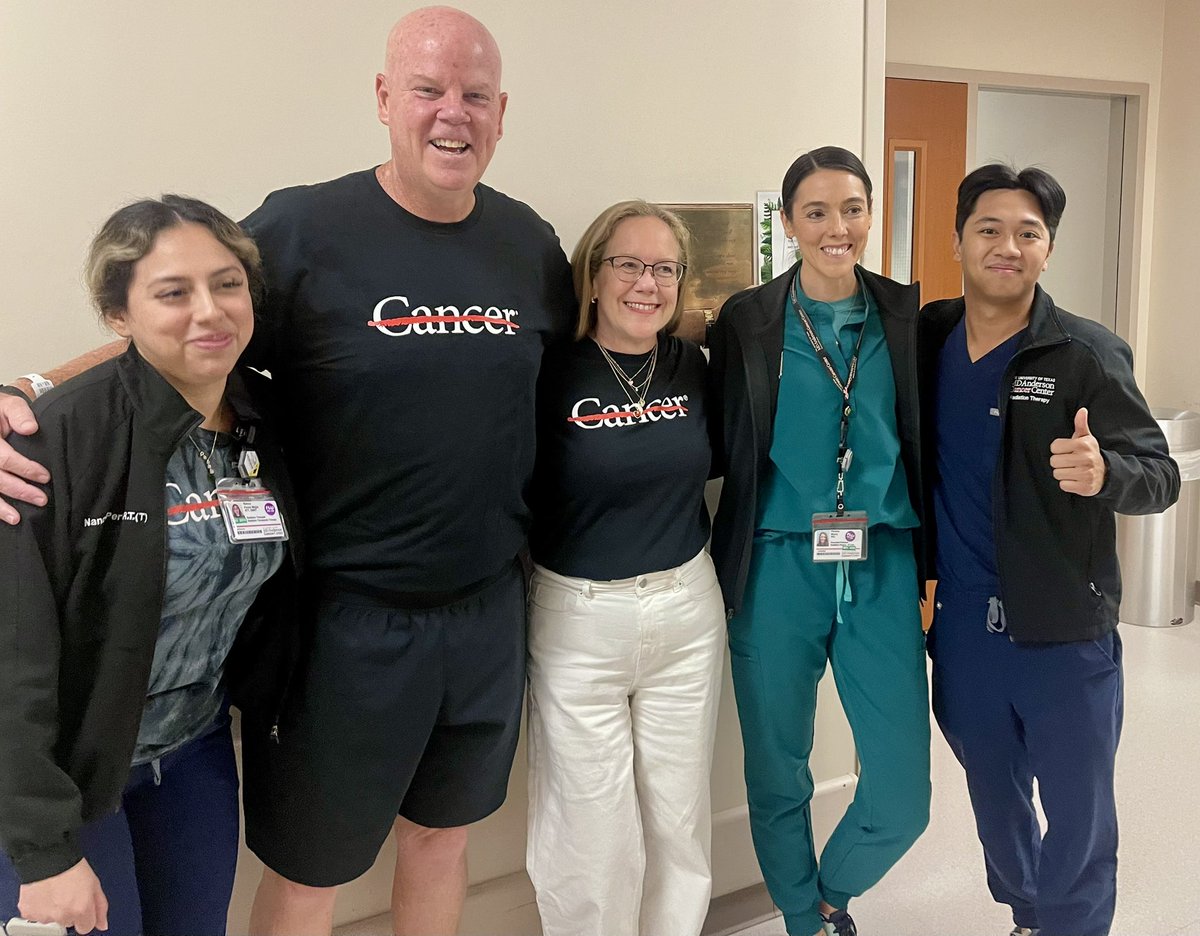 reaganhoops's tweet photo. Surrounded by his family and elite caregivers, Coach Hirst just rang the bell after his last radiation treatment for prostate cancer at @UTMDAnderson . (See comments for the rest of the caption) https://t.co/B5HxCmiufp