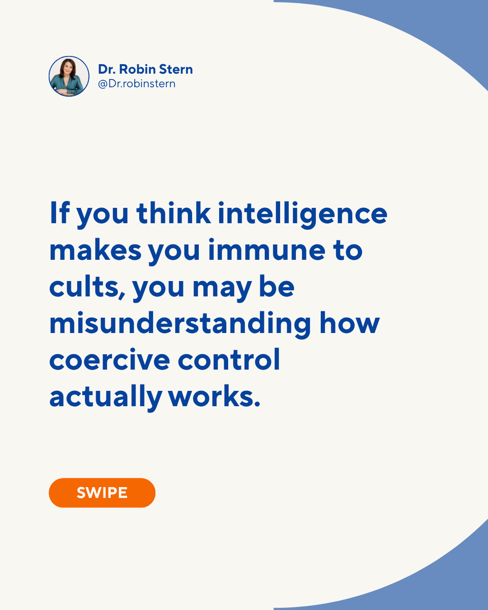 RobinSStern's tweet photo. We like believing intelligence makes us immune to cults. But a group can also hold your friends, identity, purpose, faith, and future. Chris Shelton and I talked about why facts alone do not undo coercive control.

https://t.co/4WlnOtJldX https://t.co/ANi6RWjL2L