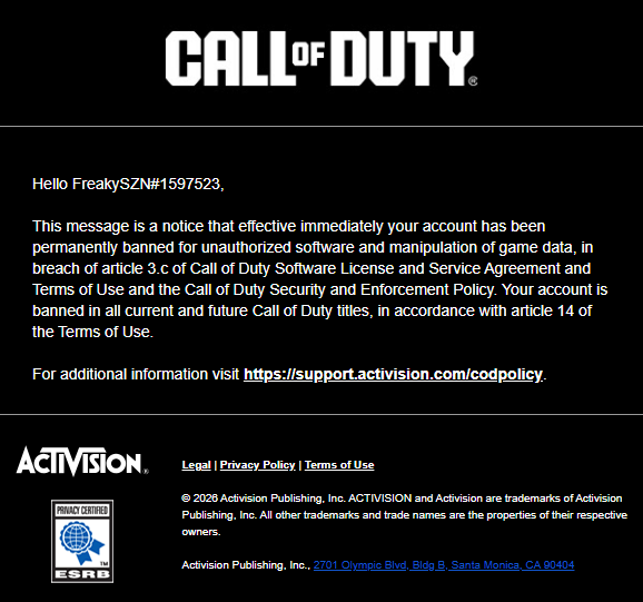 xFreakySZNx's tweet photo. So @Activision @ATVIAssist @CallofDutyCM Can someone look into this more besides this AI review. I need a grown adult that will do their job. I have even taken it to the BBB and yall STILL gave me AI responses. https://t.co/lyOqE6DCv7
